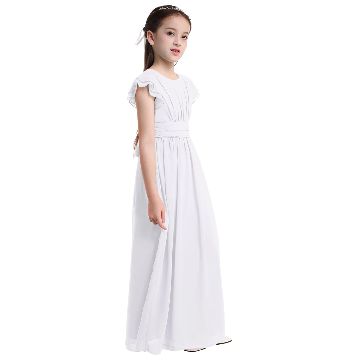 Top Trends: Girls Chiffon Flutter Sleeves Flower Girl Dress Pleated High-waisted Princess Pageant Birthday Wedding Party Long Dress 4-14 Shoppable Styles - Image 3