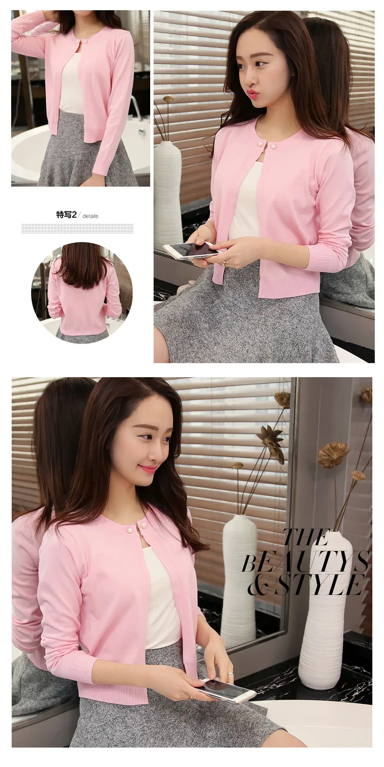 naine kannab roosat kardigani ja halli seelikut