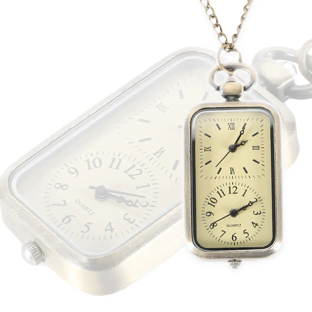 Top Trends: Steampunk Pocket Watch Dual Double Time Zone Movement Necklace Chain Clock Rectangle Dial Vintage Quartz Watches LL@17 Shoppable Styles