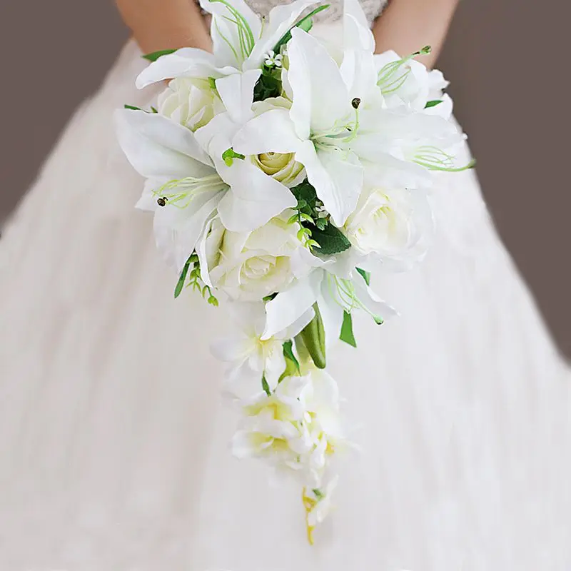 Top Trends: Waterfall White Lily Ivory Rose Wedding Flowers Bridal Bouquets Artificiall Wedding Bouquet De Mariage Rose Shoppable Styles