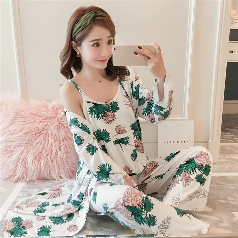 Top Trends: Brand New Women's 3 Pieces Pajamas Sets Milky Silk Spaghetti Strap Tops And Long Pants And Long Nightgowns Sleepwear Pyjamas Set Shoppable Styles