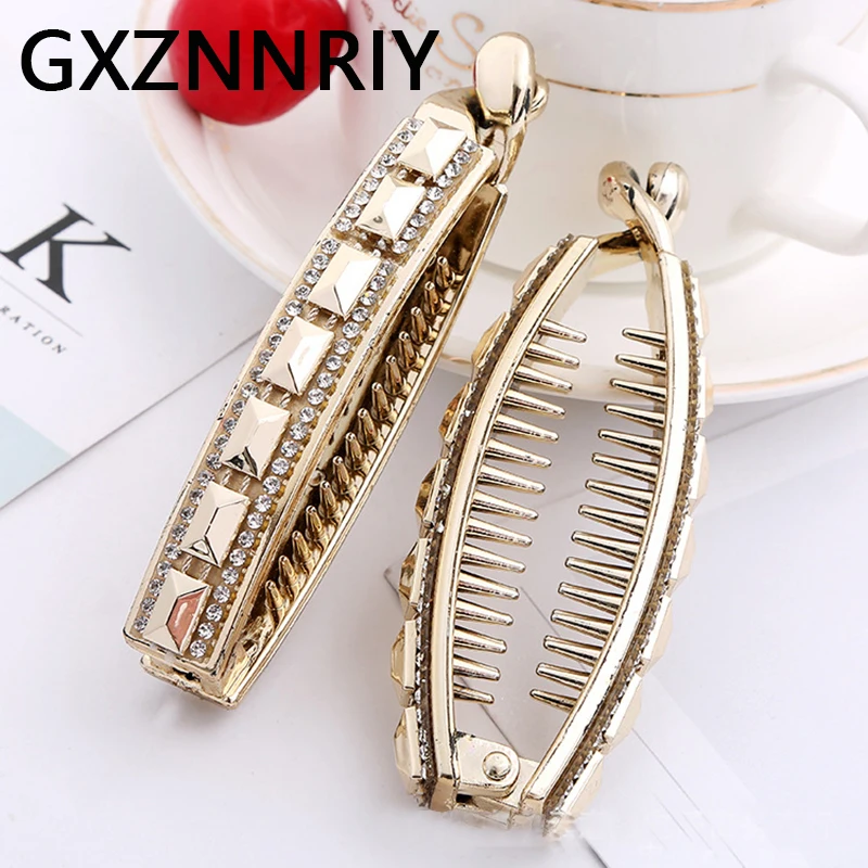 Top Trends: Gold Color Hair Barrettes For Women Accessories Rhinestone Long Banana Hairpins Hairclip Hair Claw Clip Femme Jewelry Gifts Shoppable Styles