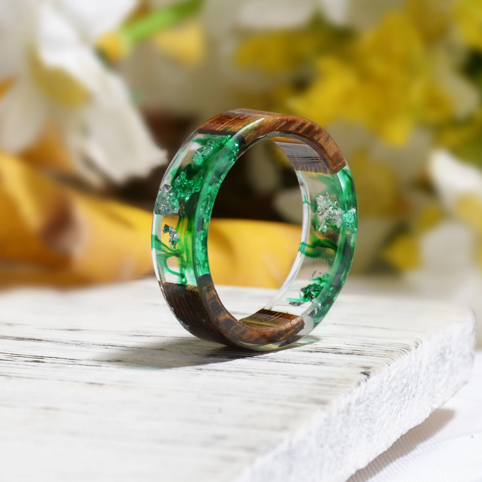 Top Trends: Wood Resin Ring Transparent Epoxy Resin Ring Fashion Handmade Dried Flower Wedding Jewelry Love Ring For Women 2019 New Design Shoppable Styles - Image 4