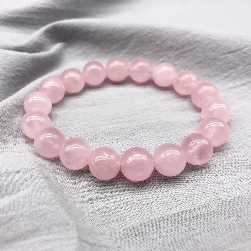 Top Trends: Wholesale Pink Rose Powder Crystal Quartz Natural Stone Streche Bracelet Elastic Cord Pulserase Jewelry Beads Lovers Woman Gift Shoppable Styles