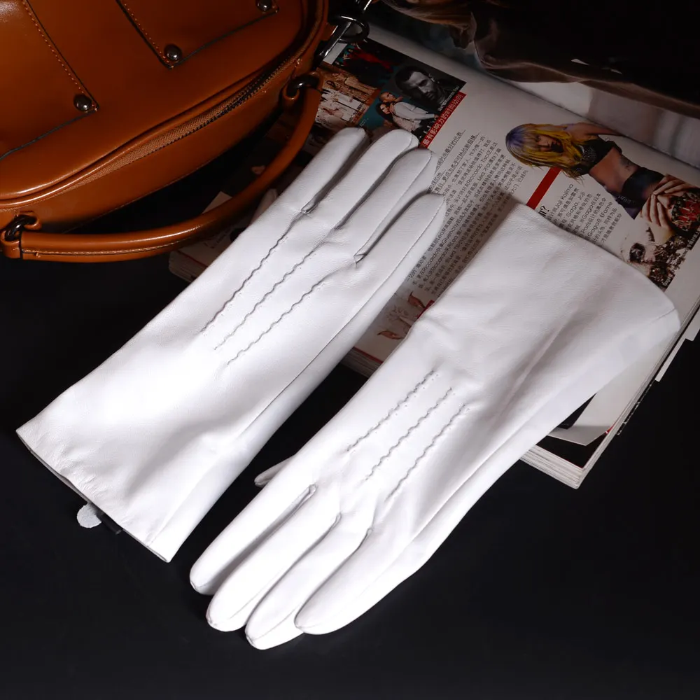 Top Trends: 30cm 12" Women's Ladies Genuine Leather Raised Stitching White Middle Long Gloves Party Evening Opera / Long Gloves Shoppable Styles