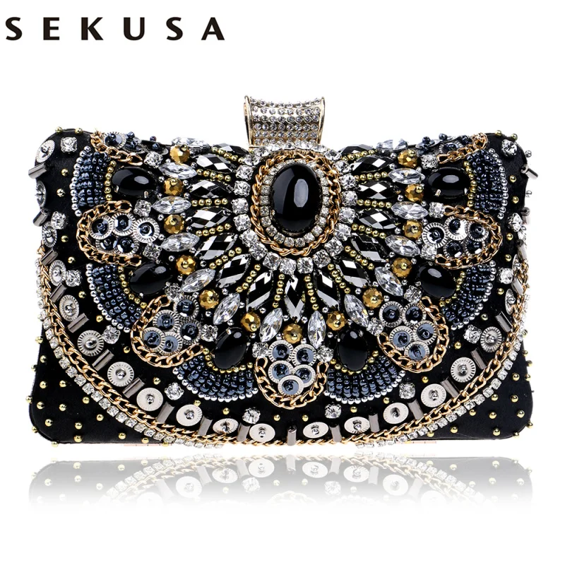 Top Trends: SEKUSA Hot Sale Small Beaded Clutch Purse Elegant Black Evening Bags Wedding Party Clutch Handbag Metal Chain Shoulder Bags Shoppable Styles