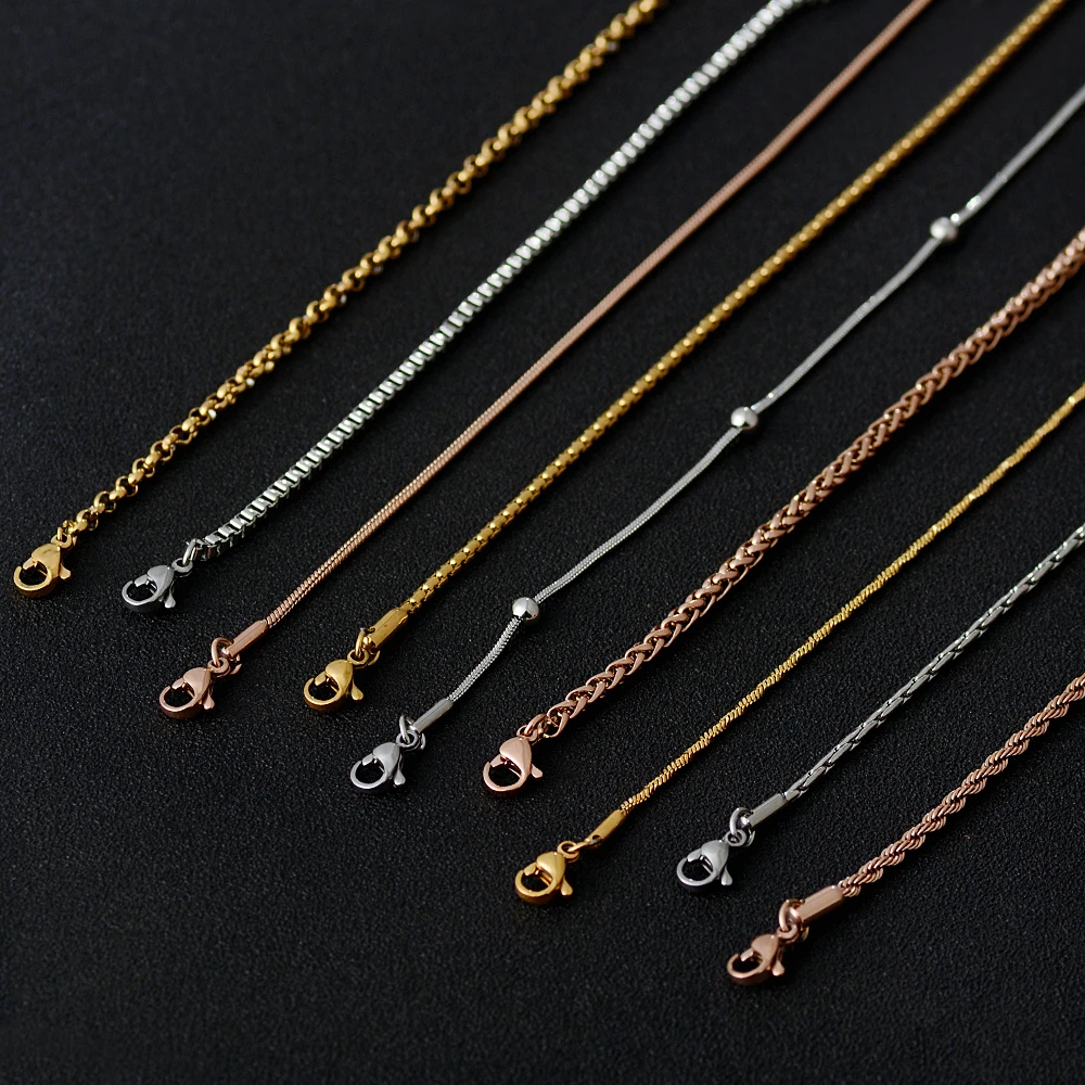 Top Trends: 50cm New Fashion Stainless Steel Chain 1.2-3mm Silver Color Rose Gold Necklace Jewelry Vacuum Plating Accessories Chokers Collar Shoppable Styles