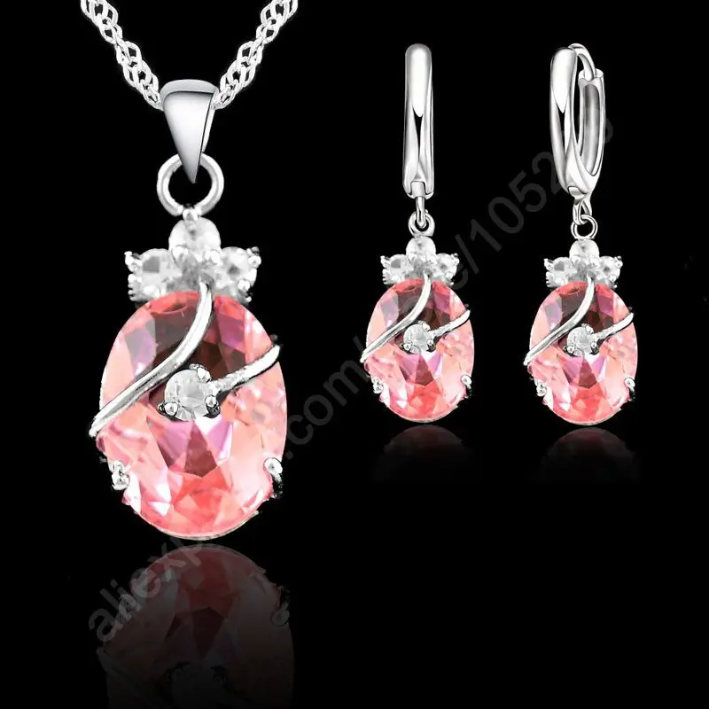 Top Trends: Charming 925 Sterling Silver Austrian Crystal Water Drop Pendant Necklace Earrings Sets For Women Wedding Jewelry Sets Shoppable Styles