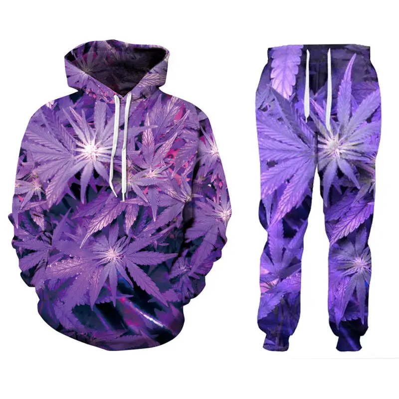 Top Trends: CJLM New Men / Women's Purple Weed 3D Print Fashion Tracksuits Crewneck Hip Hop Sweatshirt Pants 2 Pcs Set Hoodies Couple Clothing Shoppable Styles