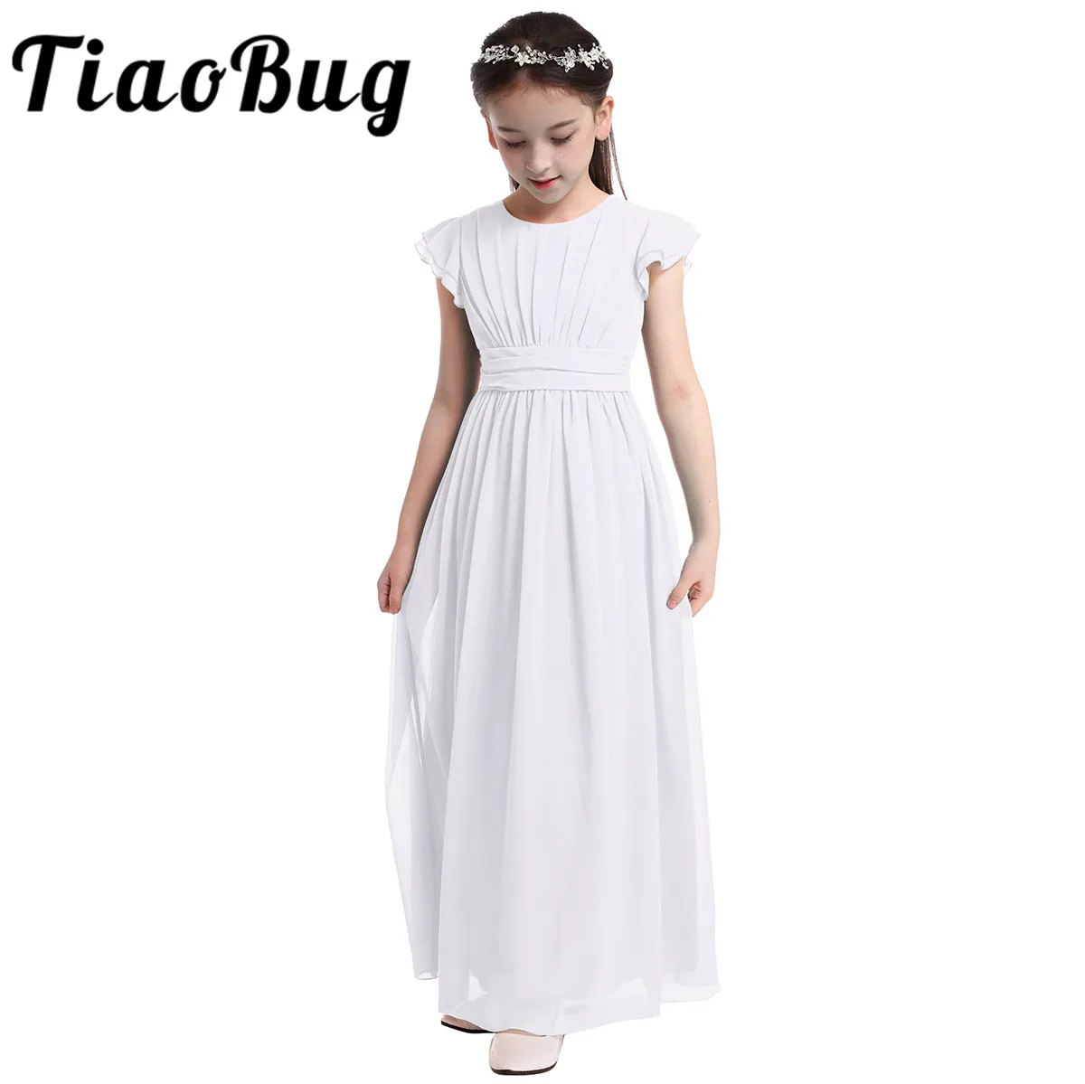 Top Trends: Girls Chiffon Flutter Sleeves Flower Girl Dress Pleated High-waisted Princess Pageant Birthday Wedding Party Long Dress 4-14 Shoppable Styles