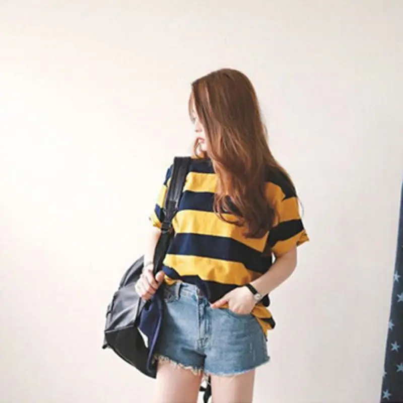 Top Trends: Women's Yellow And Black Stripes Wild Short-sleeved T-shirt Slim Fit Skin-friendly O-Neck Casual Tops 8 Shoppable Styles - Image 6