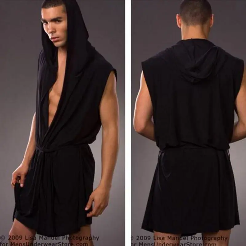 Top Trends: Men's Robes Comfortable Casual Bathrobes Sleeveless Viscose Hooded Ice Silk Sleepwear Pajamas Home Loose Fitting Clothes Shoppable Styles