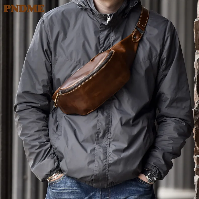 Top Trends: PNDME High Quality Cowhide Simple Vintage Chest Bag Genuine Leather Men&#039;s Shoulder Messenger Belt Bag Casual Sports Waist Packs Shoppable Styles