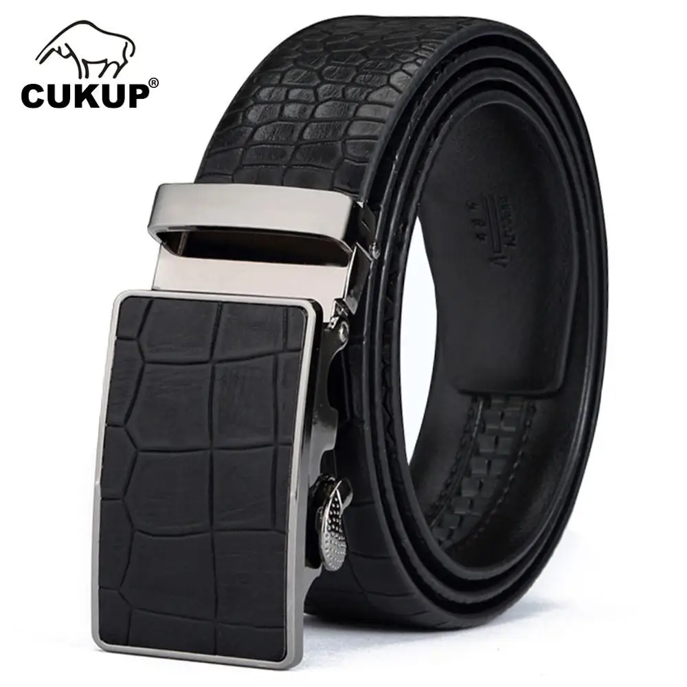 Top Trends: CUKUP Men's Leather Cover Automatic Buckle Metal Belts Quality Crocodile Stripes Blue Cow Skin Accessories Belt For Men NCK133 Shoppable Styles