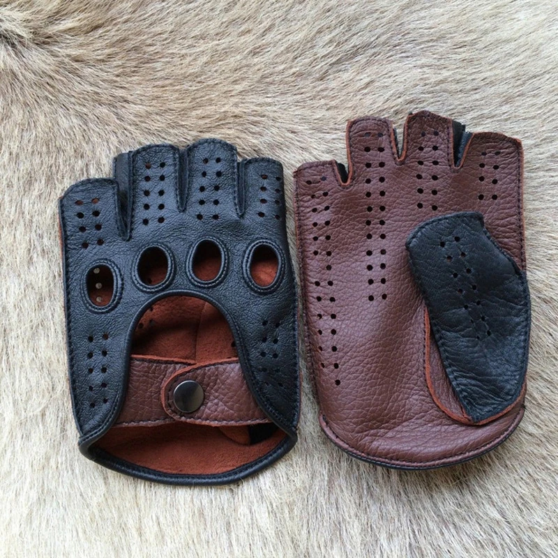 Top Trends: High Quality Men Half Finger Gloves Genuine Leather Genuine Goatskin Gloves Fashion Men Breathable Male Driving Gloves Shoppable Styles