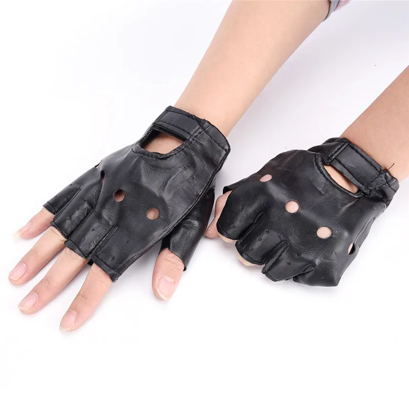 Top Trends: 1 Pair Punk Hip-hop PU Black Half-finger Leather Gloves Square Nail Fashion Hand Warmer Winter Gloves Warm Fingerless Shoppable Styles