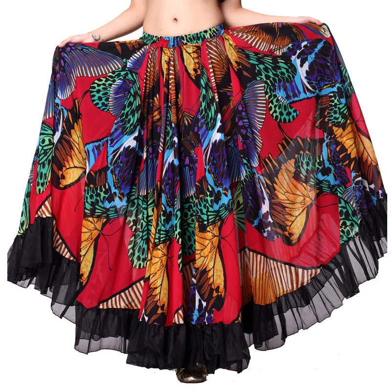 Top Trends: 720 Degrees Tribal Belly Dance Performance Gypsy Clothes Butterfly-printed Flamenco Wear Women Sheer Chiffon Skirts Shoppable Styles