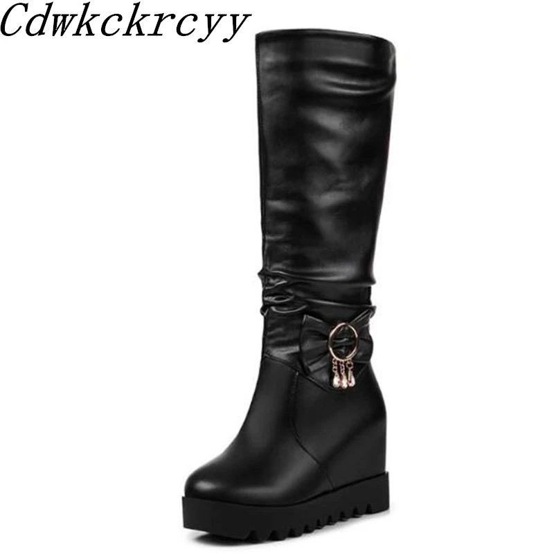 Top Trends: Women Boots Autumn And Winter New Style Fashion Sweet Bow Rhinestone High Boots Internal Increase Keep Warm Chivalry Boots 34-43 Shoppable Styles