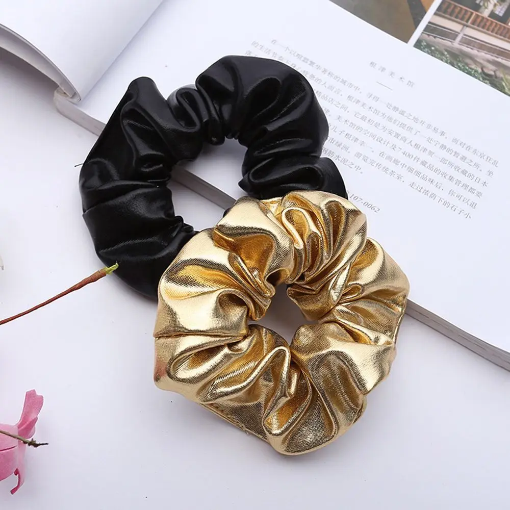 Top Trends: PU Leather Hair Ties For Women Girls Gold Black Elastic Hairband Ponytail Holder Scrunchie Rope Hair Accessories Headwear Shoppable Styles