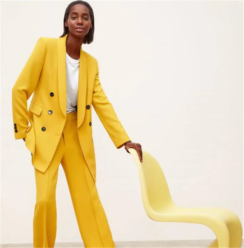 Top Trends: Yellow Pant Suits For Lady Plus Size Ladies Double Breasted Blazer+ Pants For Work Pantsuit For Wedding Party Custom Made Shoppable Styles