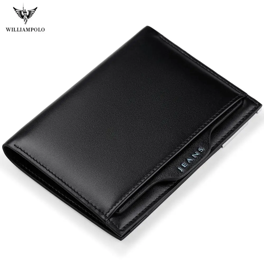 Top Trends: WILLIAMPOLO 2019 Small Wallets For Men Genuine Leather Credit Card Holder Cash Pocket Driving License Ultra Slim Purse Cowhide Shoppable Styles