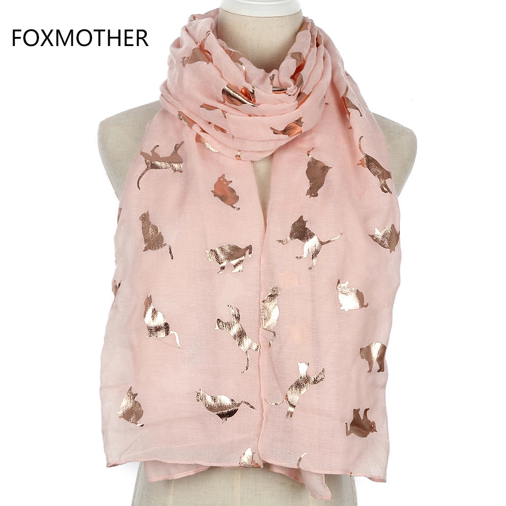 Top Trends: FOXMOTHER New Design Fashion Shiny Pink Grey Navy Color Foil Gold Metallic Cat Scarf Wrap Shawl Foulard Ladies Mother Gifts Shoppable Styles