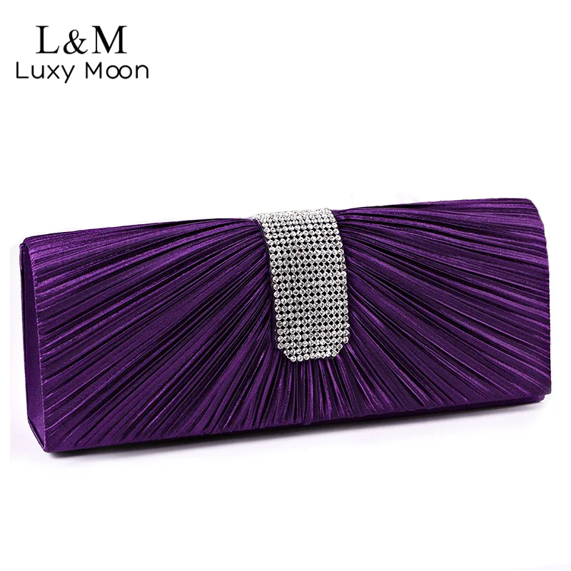 Top Trends: Women Satin Rhinestone Evening Clutch Bag Ladies Day Clutches Purses Chain Handbags Bridal Wedding Party Bolsas Purple XA311H Shoppable Styles