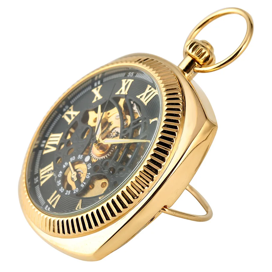 Top Trends: Antique Mechanical Hand-Winding Pocket Watch Luxury Roman Numerals Display Pocket Pendant Clock With Fob Chain New Arrival 2019 Shoppable Styles