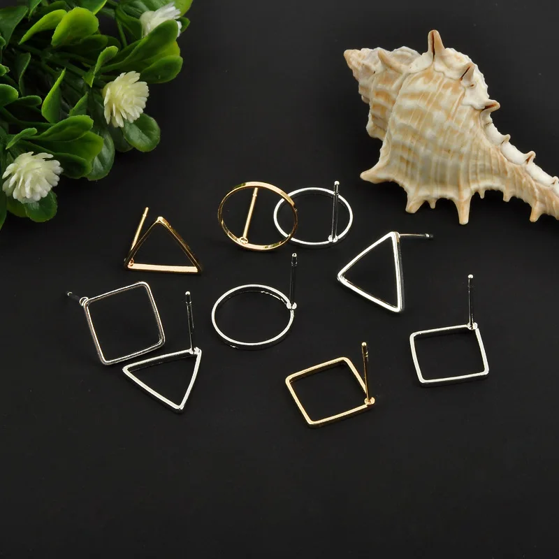 Top Trends: 10pcs Square / Round Stud Earrings Making Accessories Handwork Wholesale Metal Jewelry Findings DIY Ear Jewelry Gold Shoppable Styles