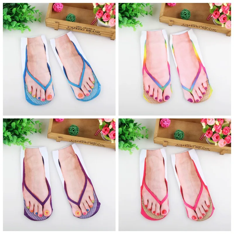 Top Trends: 3D Printed Flip Flops Socks Cute Foot Funny Socks Slippers Outdoor Camping Hiking Running Comfortable Socks Women New Shoppable Styles - Image 2