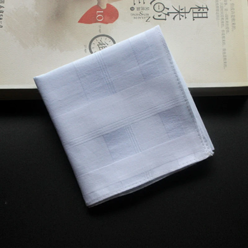 Top Trends: 5 Pieces / lot Handkerchiefs Cotton 100% Unisex Hankies Plaid Handkerchiefs White Thick 43*43 Cm Shoppable Styles