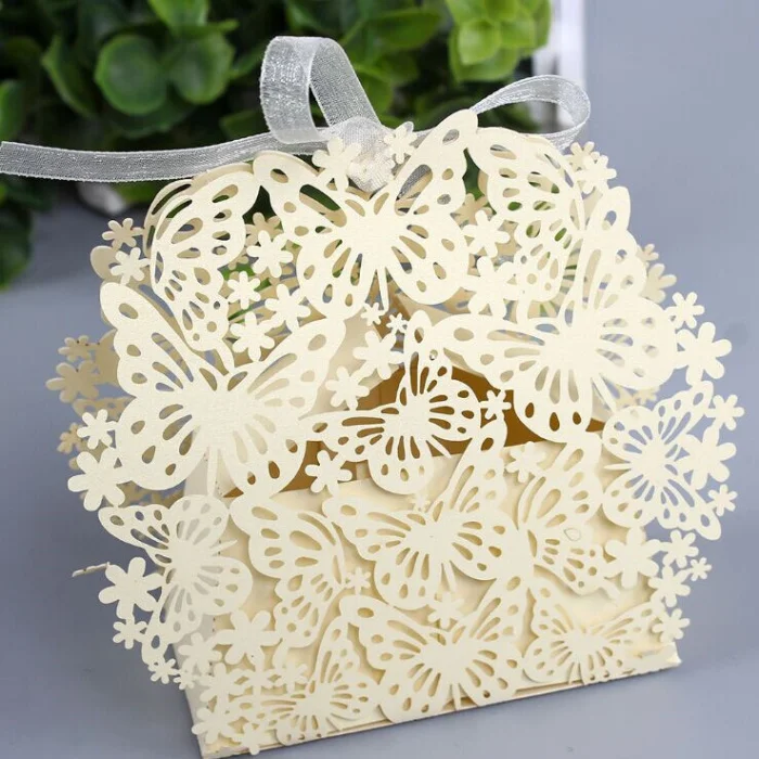 50PCS Laser Cut Paper Candy Boxes With Ribbon Wedding Decoration ...