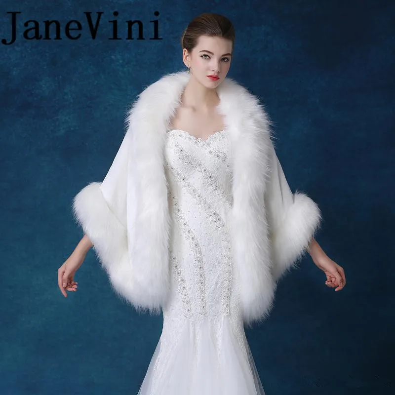 Top Trends: JaneVini Elegant Faux Fur Wraps For Wedding Bride Evening Stoles Fur Bolero Princess Jacket Bolero Bridal Winter Coat Shawl Warm Shoppable Styles