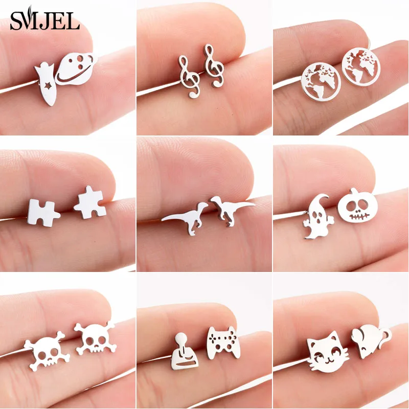 Top Trends: SMJEL Multiple Stainless Steel Stud Earrings For Women Girls Fashion Minimalist Skull Ghost Music Earrings Jewelry Punk Gifts Shoppable Styles