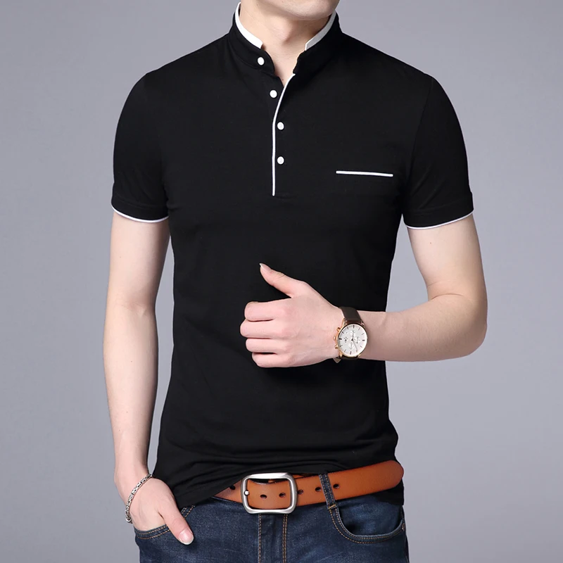 Top Trends: 2023 New Fashion Brand Polo Shirt Men's Summer Mandarin Collar Slim Fit Solid Color Button Breathable Polos Casual Men Clothing Shoppable Styles - Image 3