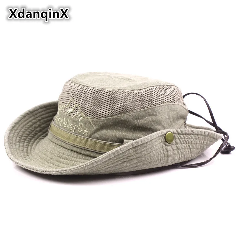 Top Trends: XdanqinX Men&#039;s Hat Summer Mesh Breathable Retro 100% Cotton Bucket Hat Gorras Panama Caps For Men Fishing Hats Dad&#039;s Beach Hat Shoppable Styles