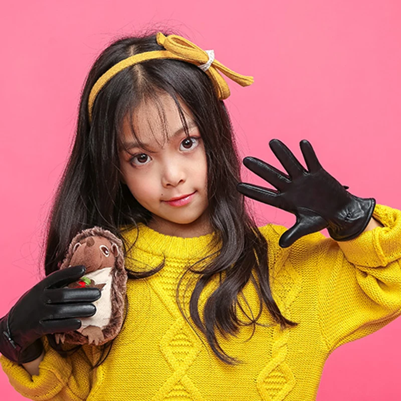 Top Trends: BOOUNI Genuine Leather Children Gloves Autumn Winter Warm Velvet Lined Kids Girls Sheepskin Gloves Five Fingers NW103 Shoppable Styles - Image 3