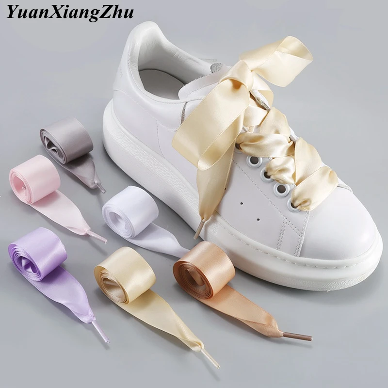 Top Trends: 1Pair 2CM Width Satin Shoe Laces Flat Silk Ribbon ShoeLaces Boots Sneakers ShoeLace 19 Colors Length 80CM 100CM 120CM S-1 Shoppable Styles