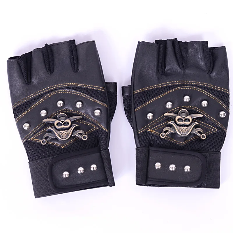 Top Trends: Skulls Rivet PU Leather Fingerless Gloves Fashion Hip Hop Men Women's Gym Gloves Tactical Mitts Female Moto Mittens Men's Gloves Shoppable Styles - Image 3