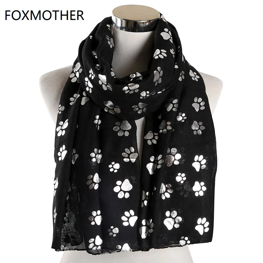 Top Trends: FOXMOTHER New Fashion Foil Sliver White Pink Black Cat Dog Paw Scarf For Pet Dog Lover Mother Gifts Women Scarves Shoppable Styles