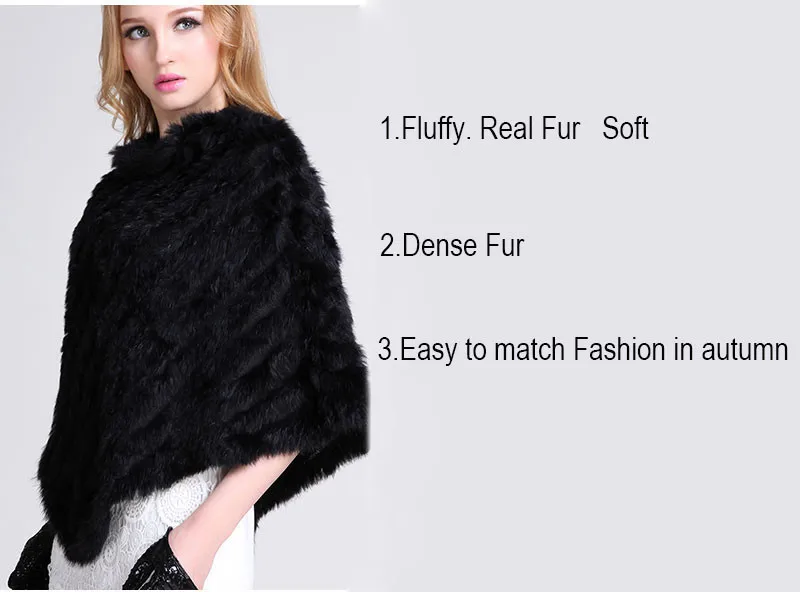 HSPL Fur Poncho 2022 Autumn Real Rabbit Hot Sale Triangle Knitted Women Pullover Lady Pashmina Wrap poncho pele de coelho 9