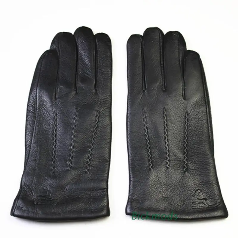 Top Trends: Men Winter Genuine Leather Gloves Deerskin Watermark Pattern Wool Lining Velvet Lining Shoppable Styles - Image 6