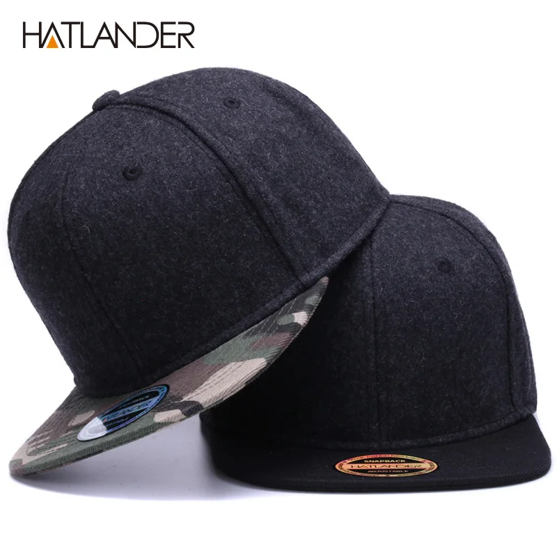 Top Trends: HATLANDER High Quality Wool Snapback Caps Plain Camouflage Baseball Cap And Hat Men Women Winter Hat Flat Brim Blank Hip Hop Cap Shoppable Styles