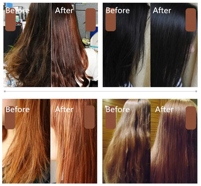 enne ja pärast pildid juustest, mis on muutunud siledamaks ja läikivamaks