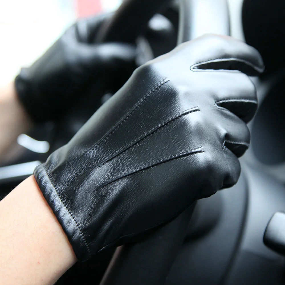 Top Trends: Fashion Black PU Leather Gloves Male Thin Style Driving Leather Men Gloves Non-Slip Five Fingers Full Palm Touchscreen PM014PN Shoppable Styles - Image 3