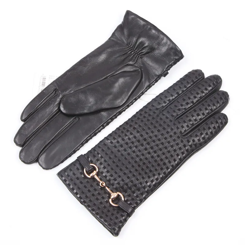 Top Trends: Autumn Winter Woman Genuine Leather Gloves Imported Sheepskin Wool Lined Fashion Metal Button Driving Female Mittens EL044NZ Shoppable Styles - Image 3