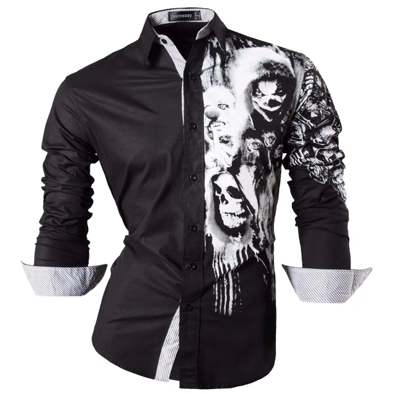 Top Trends: Sportrendy Men Shirts Dress Casual Fashion Long Sleeve Stylish Skull Print Tattoo JZS047 Shoppable Styles