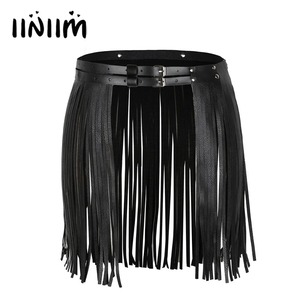 Top Trends: Womens Adult Adjustable Faux Leather Waistband Fringe Tassel Skirt Belt Nightclub Costume Cosplay Parties Skirts For Halloween Shoppable Styles