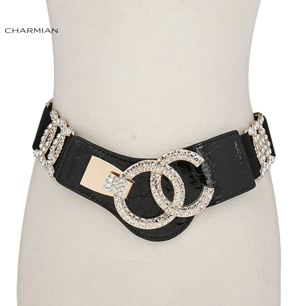 Top Trends: Charmian Rhinestone Corset Belt For Women Elastic Waist Cincher Belt With Golden Alloy Buckle Waist Belt Punk Corset Accessories Shoppable Styles