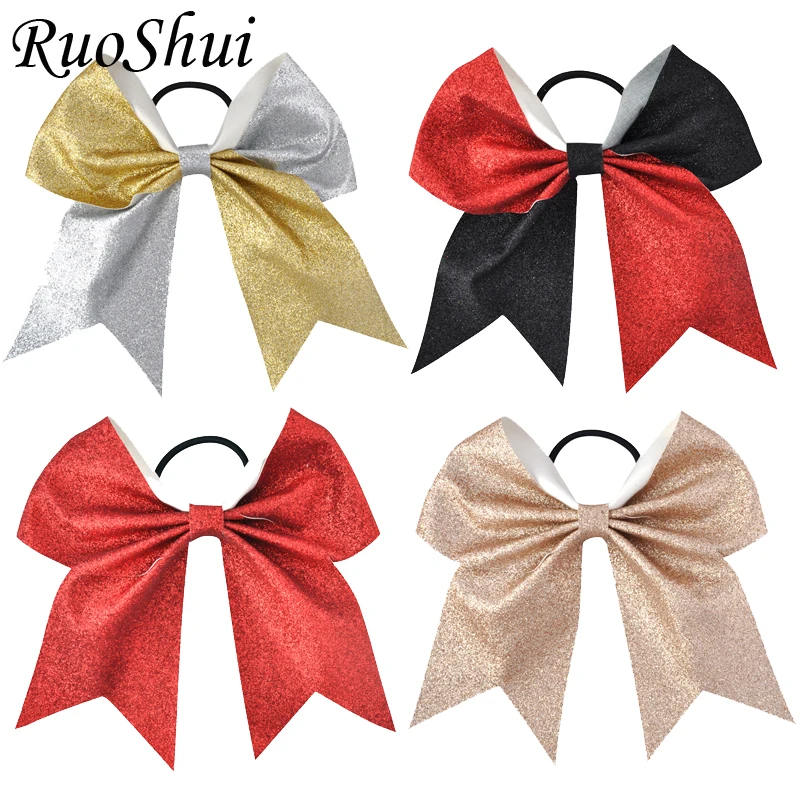 Top Trends: 24Color 7Inch Girls Large Bling Cheerleading Hair Bow Glitter Elastic Hair Bands Ponytail Women Hair Bows Kids Hair Accessories Shoppable Styles